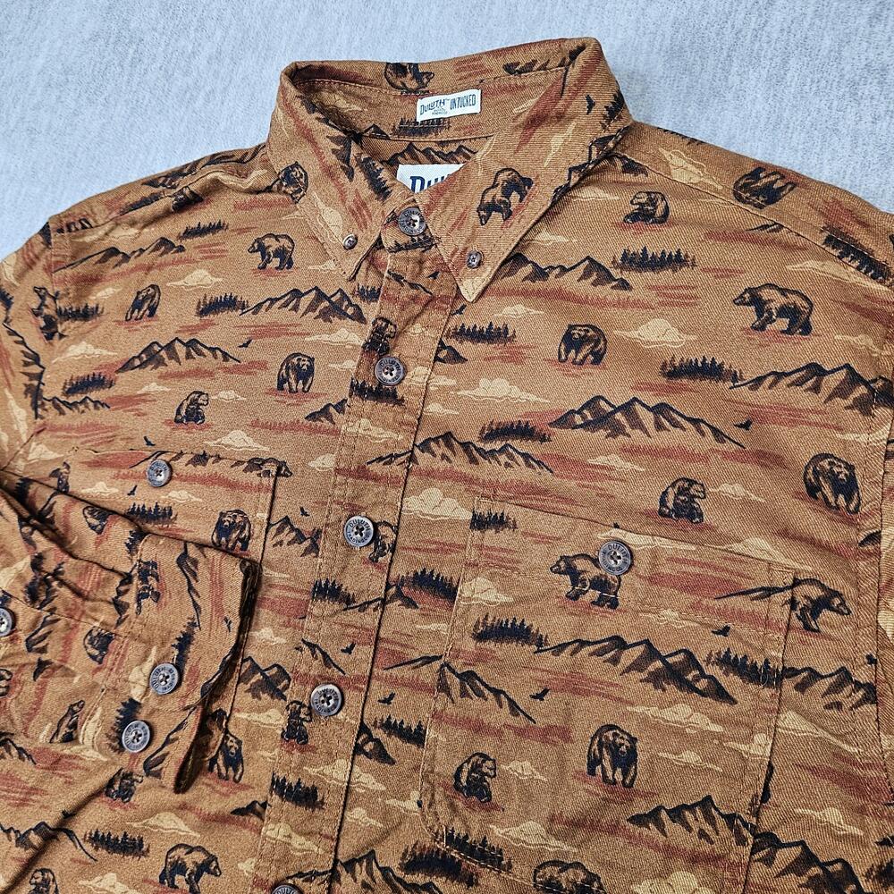 Duluth Shirt Mens M Brown Bear Graphic Print Flannel Button-Up Untucked Relaxed